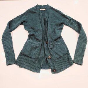 Cozy Hollister Sz S Green V Neck Button Down Cardigan Pockets Long Sleeves Work